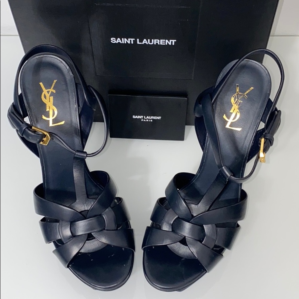 YSL Tribute platform sandal navy 40 1/2